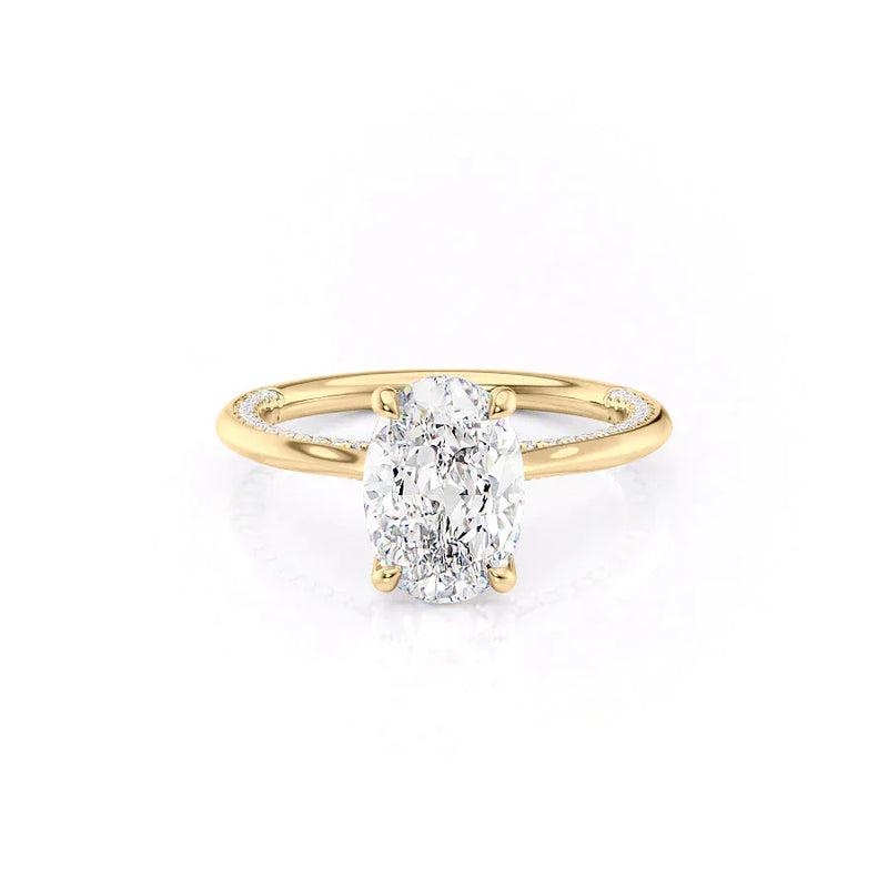 Divine Allure 2.01 Carat VVS1 Lab-Grown Oval Solitaire With Accents Engagement Ring in 18K Yellow Gold Front View