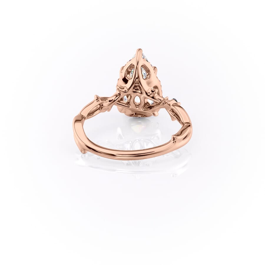 Divine Gleam 2 Carat VVS1 Lab‑Grown Pear Halo Engagement Ring in 18K Rose Gold Back View