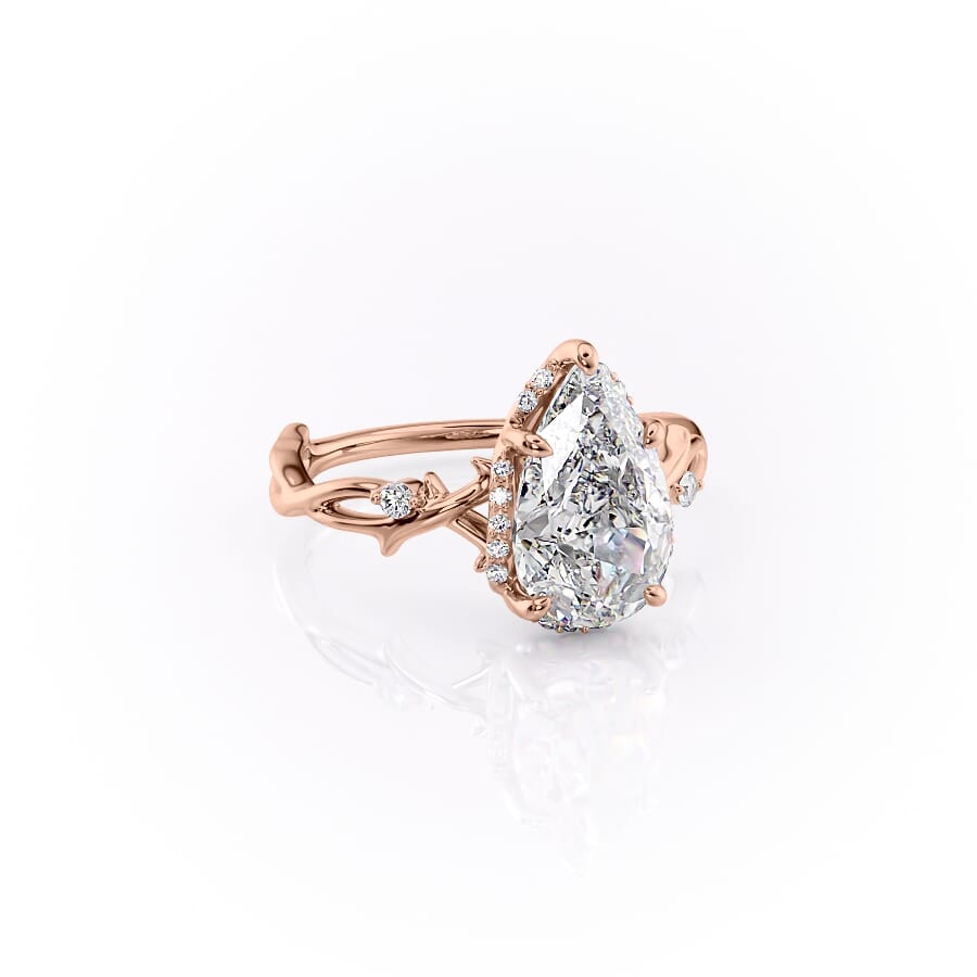 Divine Gleam 2 Carat VVS1 Lab‑Grown Pear Halo Engagement Ring in 18K Rose Gold Front Cross View