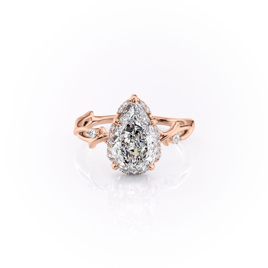 Divine Gleam 2 Carat VVS1 Lab‑Grown Pear Halo Engagement Ring in 18K Rose Gold Front View