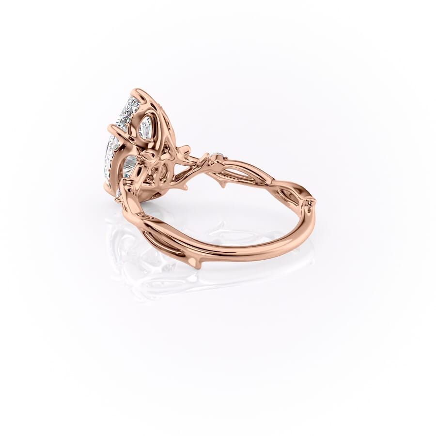 Divine Gleam 2 Carat VVS1 Lab‑Grown Pear Halo Engagement Ring in 18K Rose Gold Left Cross View