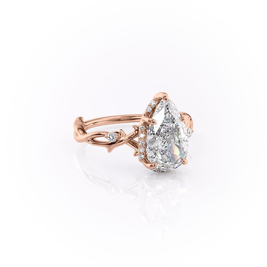 Divine Gleam 2 Carat VVS1 Lab‑Grown Pear Halo Engagement Ring in 18K Rose Gold Right Cross View