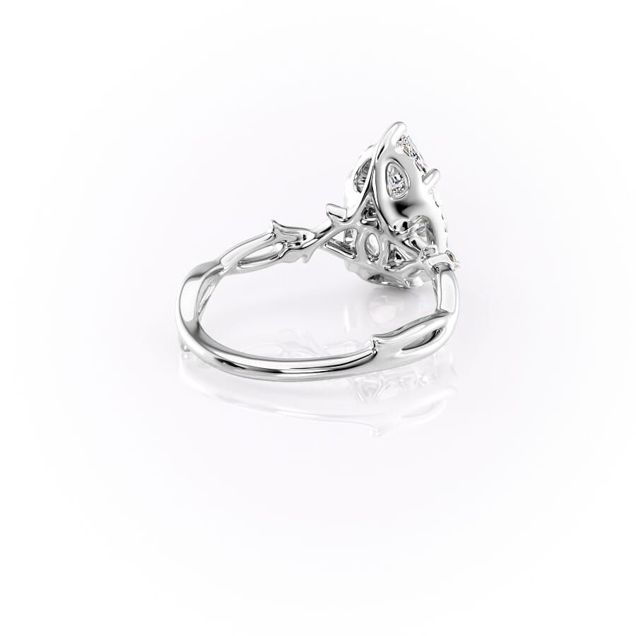 Divine Gleam 2 Carat VVS1 Lab‑Grown Pear Halo Engagement Ring in 18K White Gold Back Cross View