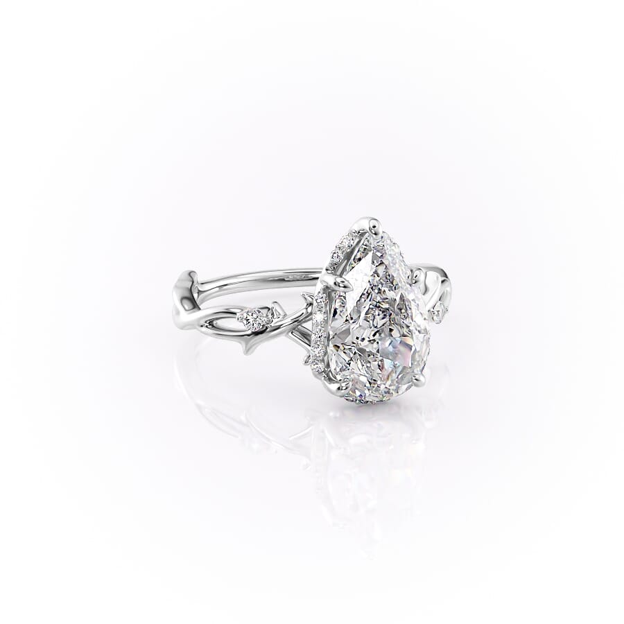 Divine Gleam 2 Carat VVS1 Lab‑Grown Pear Halo Engagement Ring in 18K White Gold Front Cross View