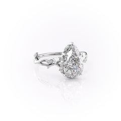 Divine Gleam 2 Carat VVS1 Lab‑Grown Pear Halo Engagement Ring in 18K White Gold Front Cross View