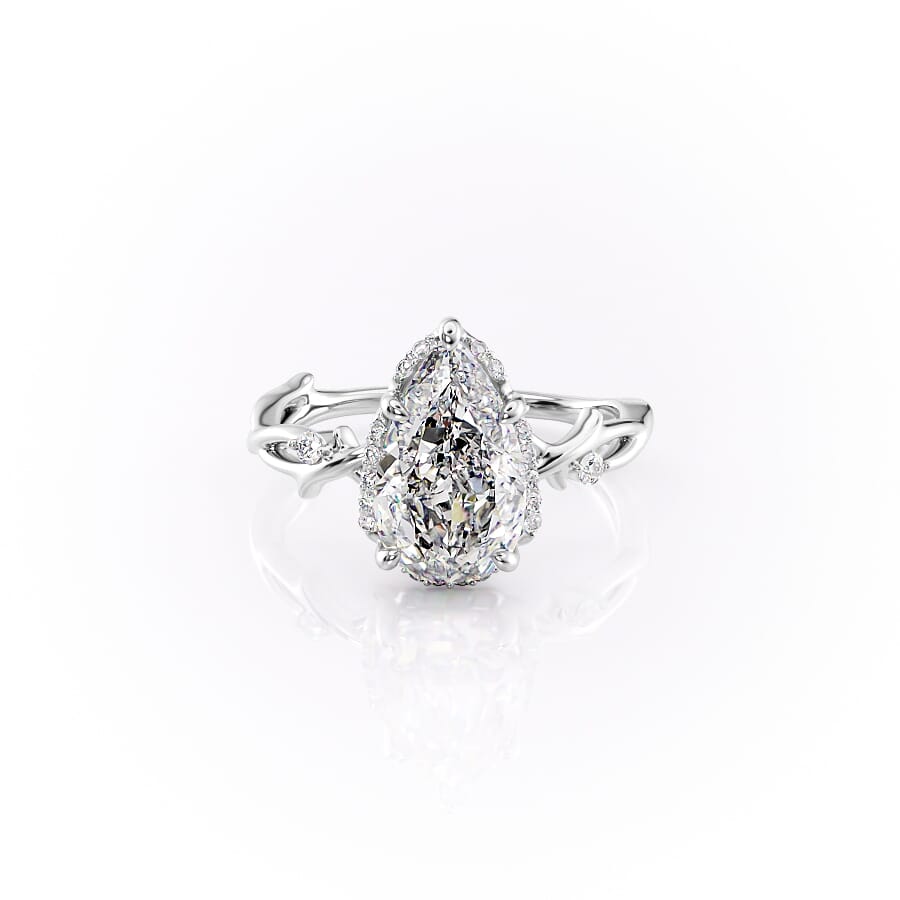 Divine Gleam 2 Carat VVS1 Lab‑Grown Pear Halo Engagement Ring in 18K White Gold Front View

