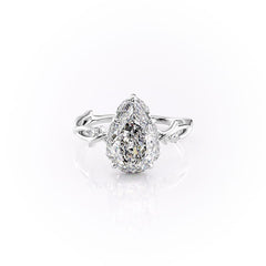 Divine Gleam 2 Carat VVS1 Lab‑Grown Pear Halo Engagement Ring in 18K White Gold Front View

