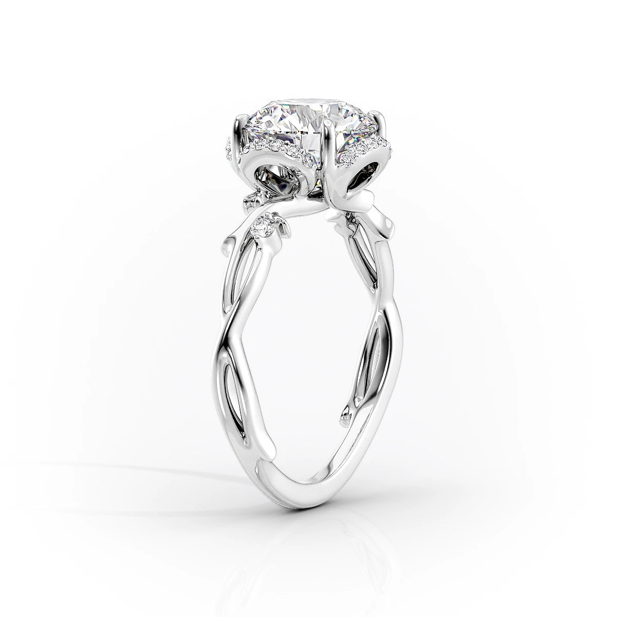 Divine Gleam 2 Carat VVS1 Lab‑Grown Pear Halo Engagement Ring in 18K White Gold Standing View
