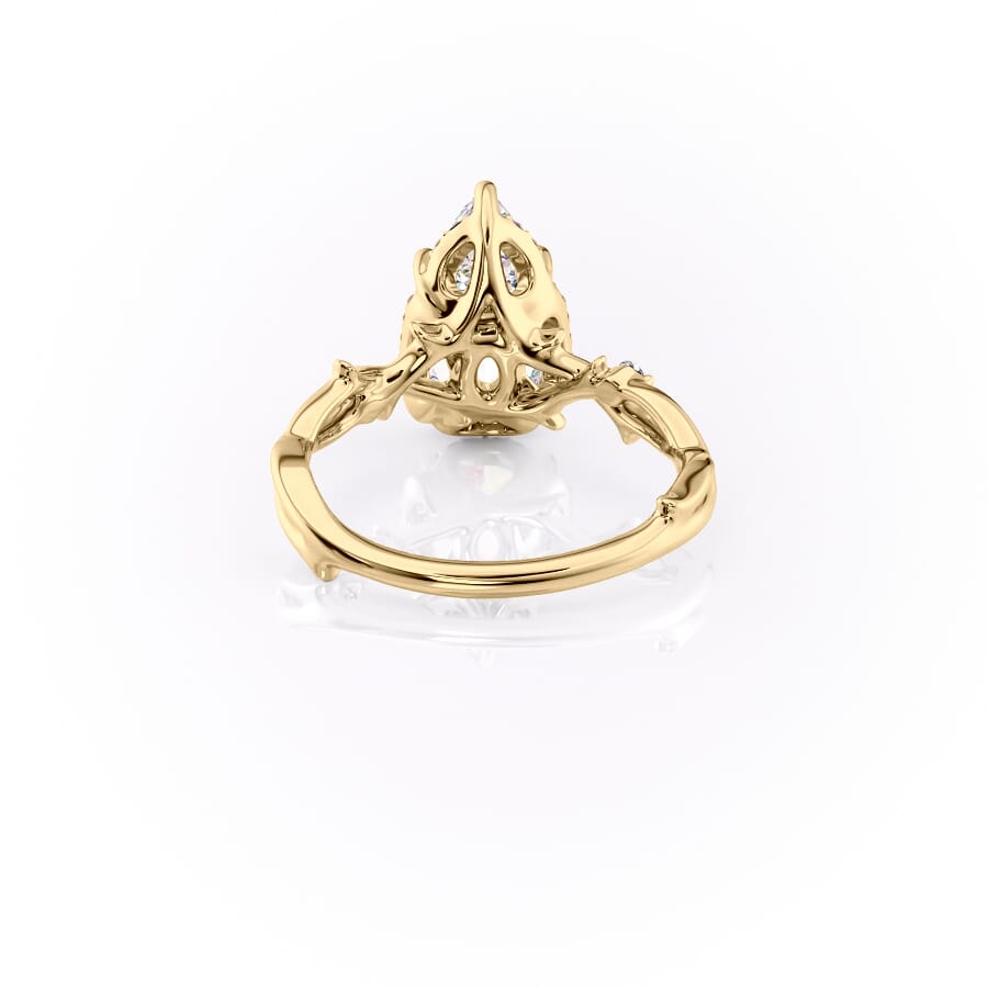 Divine Gleam 2 Carat VVS1 Lab‑Grown Pear Halo Engagement Ring in 18K Yellow Gold Back View 