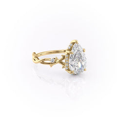 Divine Gleam 2 Carat VVS1 Lab‑Grown Pear Halo Engagement Ring in 18K Yellow Gold Front Cross View 
