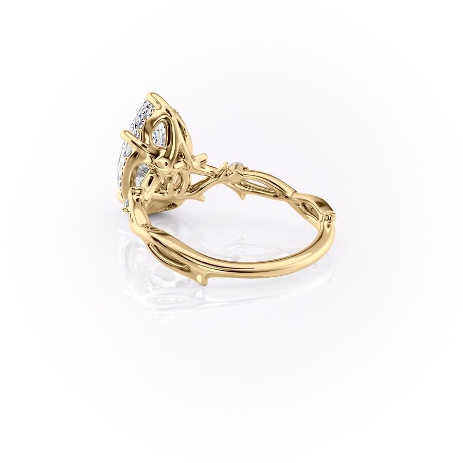 Divine Gleam 2 Carat VVS1 Lab‑Grown Pear Halo Engagement Ring in 18K Yellow Gold Left Cross View 