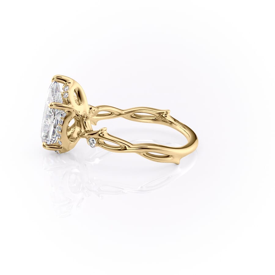 Divine Gleam 2 Carat VVS1 Lab‑Grown Pear Halo Engagement Ring in 18K Yellow Gold Left View 