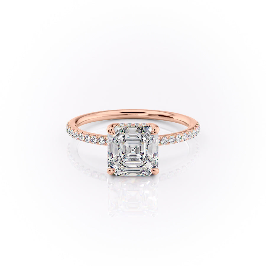 Echelon 1.94 Carat VVS Lab-Grown Asscher Hidden Halo Pave Engagement Ring in 18K Rose Gold Front View