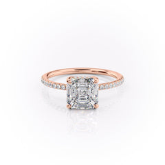 Echelon 1.94 Carat VVS Lab-Grown Asscher Hidden Halo Pave Engagement Ring in 18K Rose Gold Front View