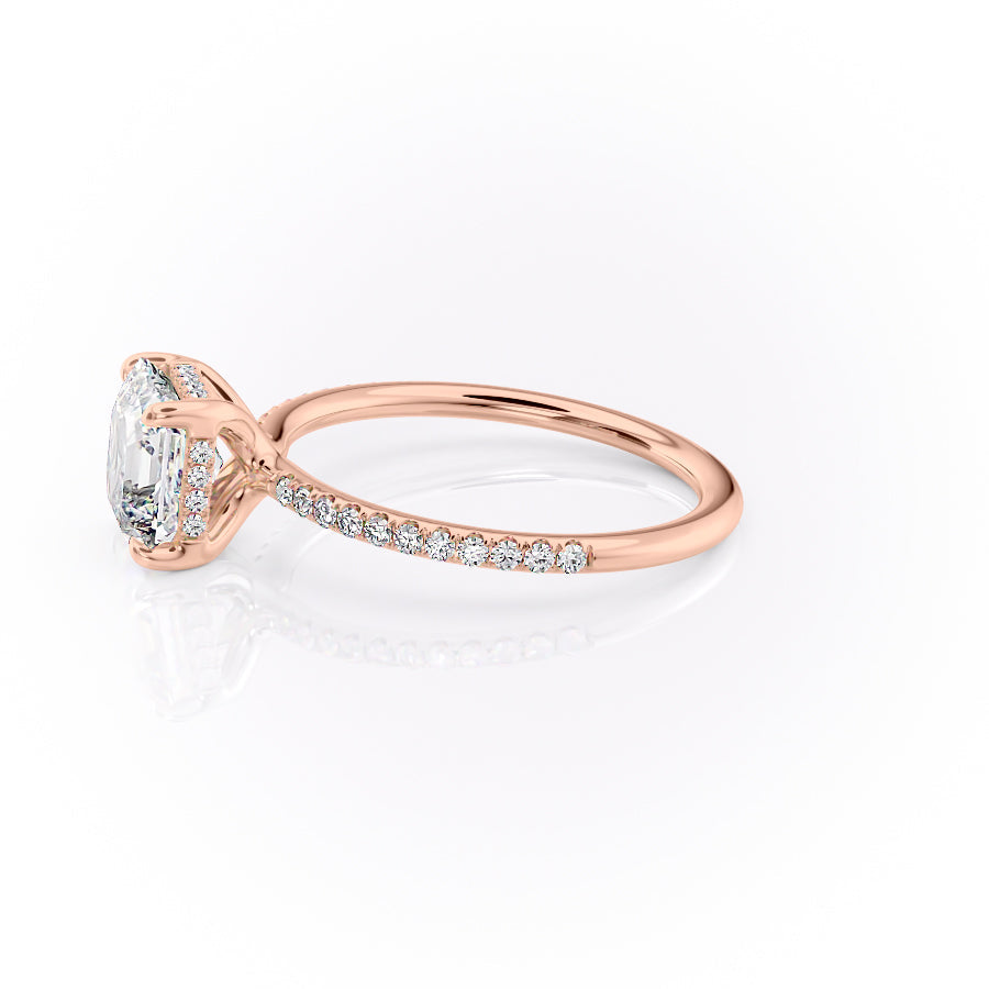 Echelon 1.94 Carat VVS Lab-Grown Asscher Hidden Halo Pave Engagement Ring in 18K Rose Gold Left View
