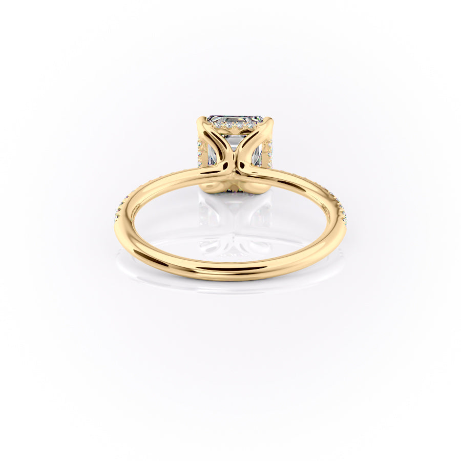 Echelon 1.94 Carat VVS Lab-Grown Asscher Hidden Halo Pave Engagement Ring in 18K Rose Gold Yellow Gold Back View