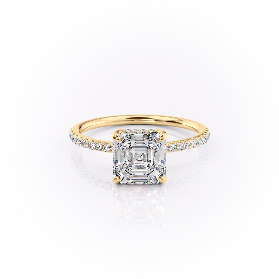 Echelon 1.94 Carat VVS Lab-Grown Asscher Hidden Halo Pave Engagement Ring in 18K Rose Gold Yellow Gold Front View
