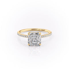 Echelon 1.94 Carat VVS Lab-Grown Asscher Hidden Halo Pave Engagement Ring in 18K Rose Gold Yellow Gold Front View