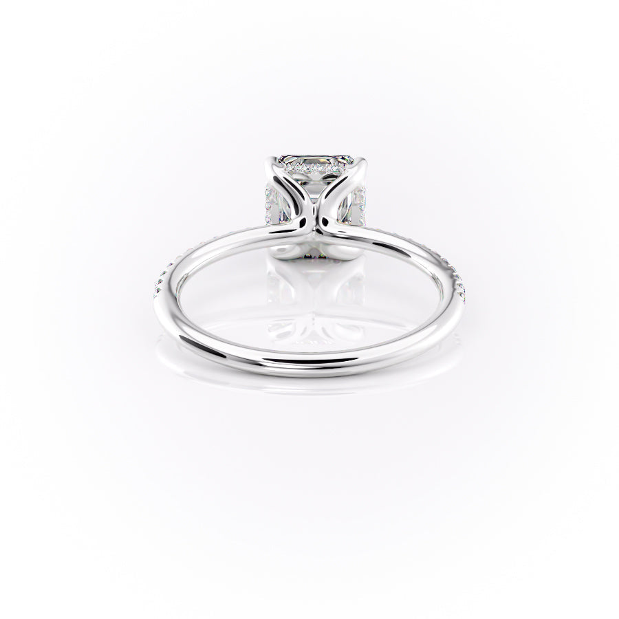 Echelon 1.94 Carat VVS Lab-Grown Asscher Hidden Halo Pave Engagement Ring in 18K White Gold Back View
