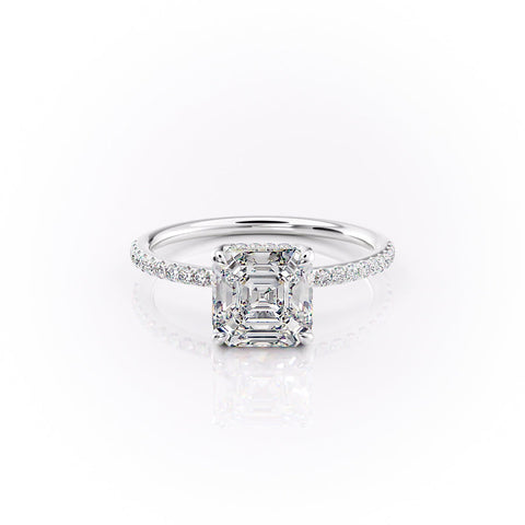 Echelon 1.94 Carat VVS Lab-Grown Asscher Hidden Halo Pave Engagement Ring in 18K Gold
