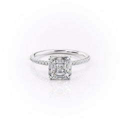 Echelon 1.94 Carat VVS Lab-Grown Asscher Hidden Halo Pave Engagement Ring in 18K White Gold Front View