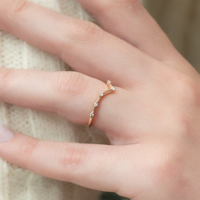 Echo Wave VVS1 Lab-Grown Half-Eternity Wedding Ring in 18K Rose Gold Closeup Finger View
