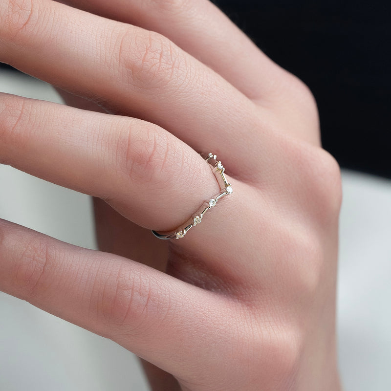 Echo Wave VVS1 Lab-Grown Half-Eternity Wedding Ring in 18K White Gold Closeup Finger View