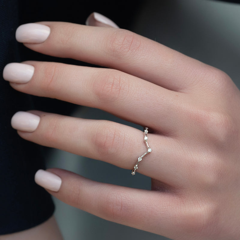 Echo Wave VVS1 Lab-Grown Half-Eternity Wedding Ring in 18K White Gold Finger View