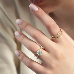 Echo Wave VVS1 Lab-Grown Half-Eternity Wedding Ring in 18K Yellow Gold Closeup Hand View