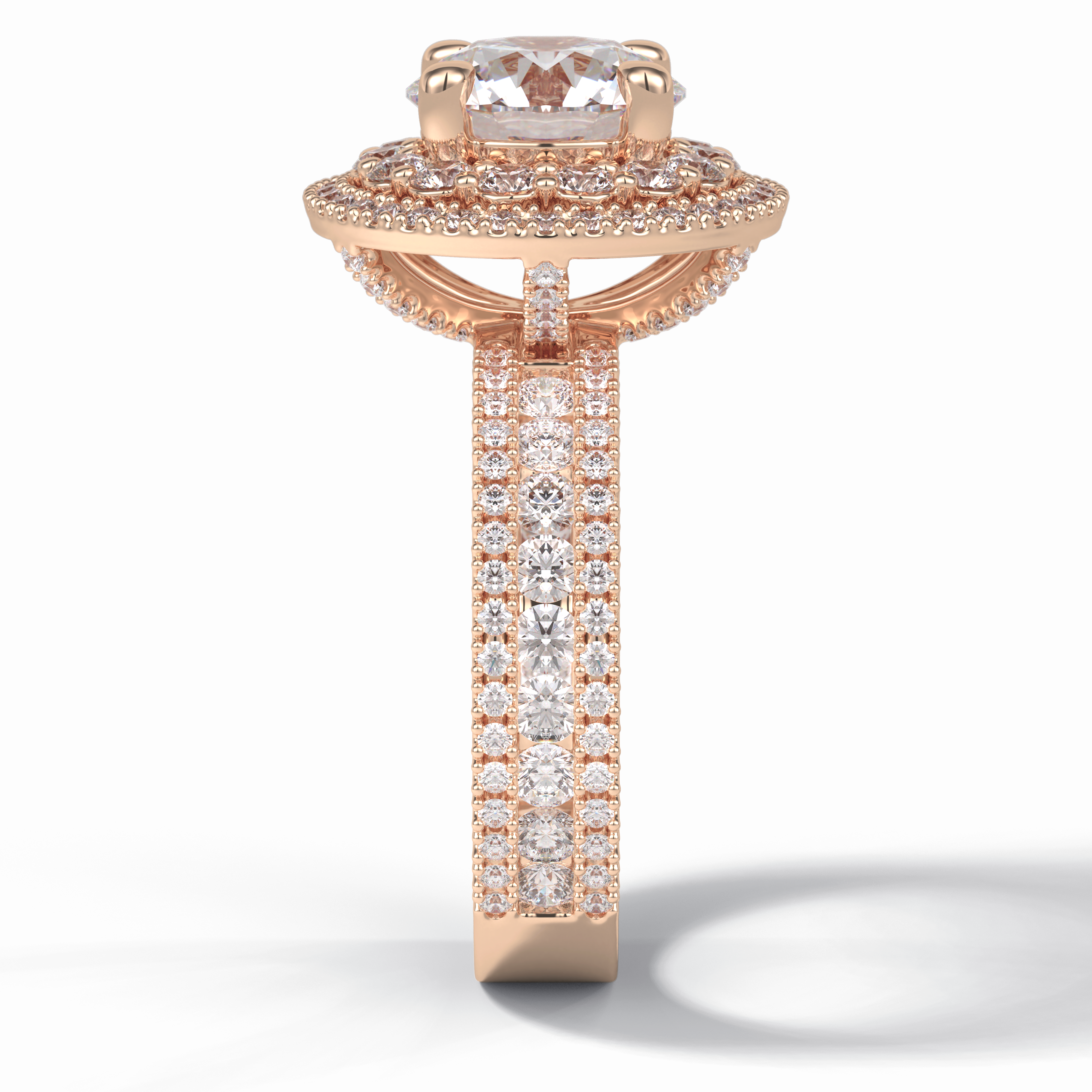 Eclipse 2.06 Carat Round VS1 Lab-Grown Double Halo Engagement Ring in 18K Rose Gold
