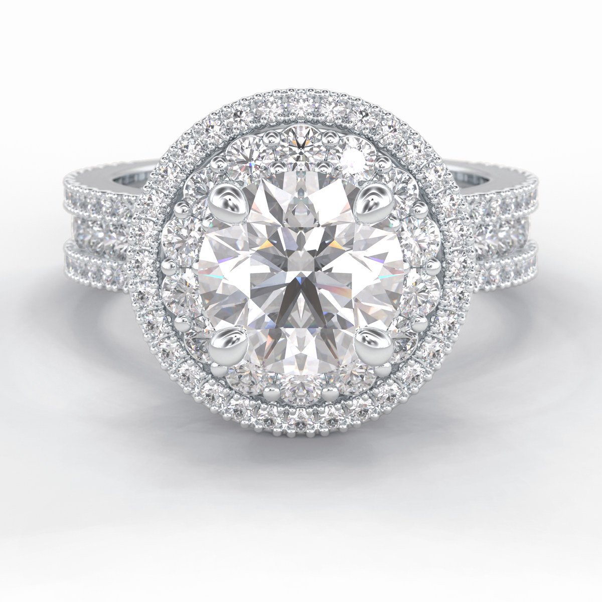 Eclipse 2.06 Carat Round VS1 Lab-Grown Double Halo Engagement Ring in 18K White Gold