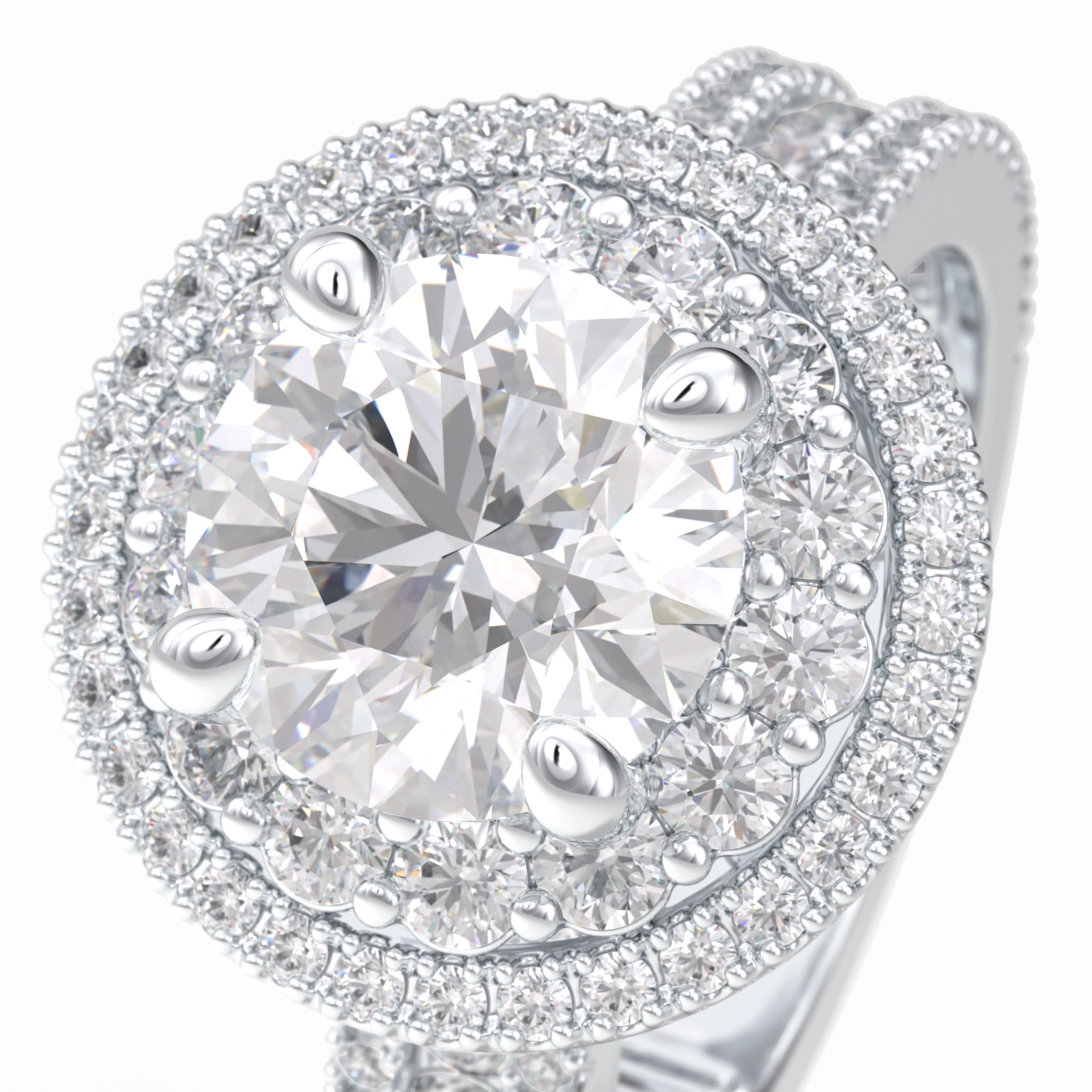 Eclipse 2.06 Carat Round VS1 Lab-Grown Double Halo Engagement Ring in 18K White Gold