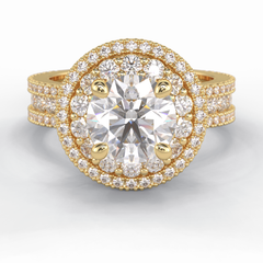 Eclipse 2.06 Carat Round VS1 Lab-Grown Double Halo Engagement Ring in 18K Yellow Gold