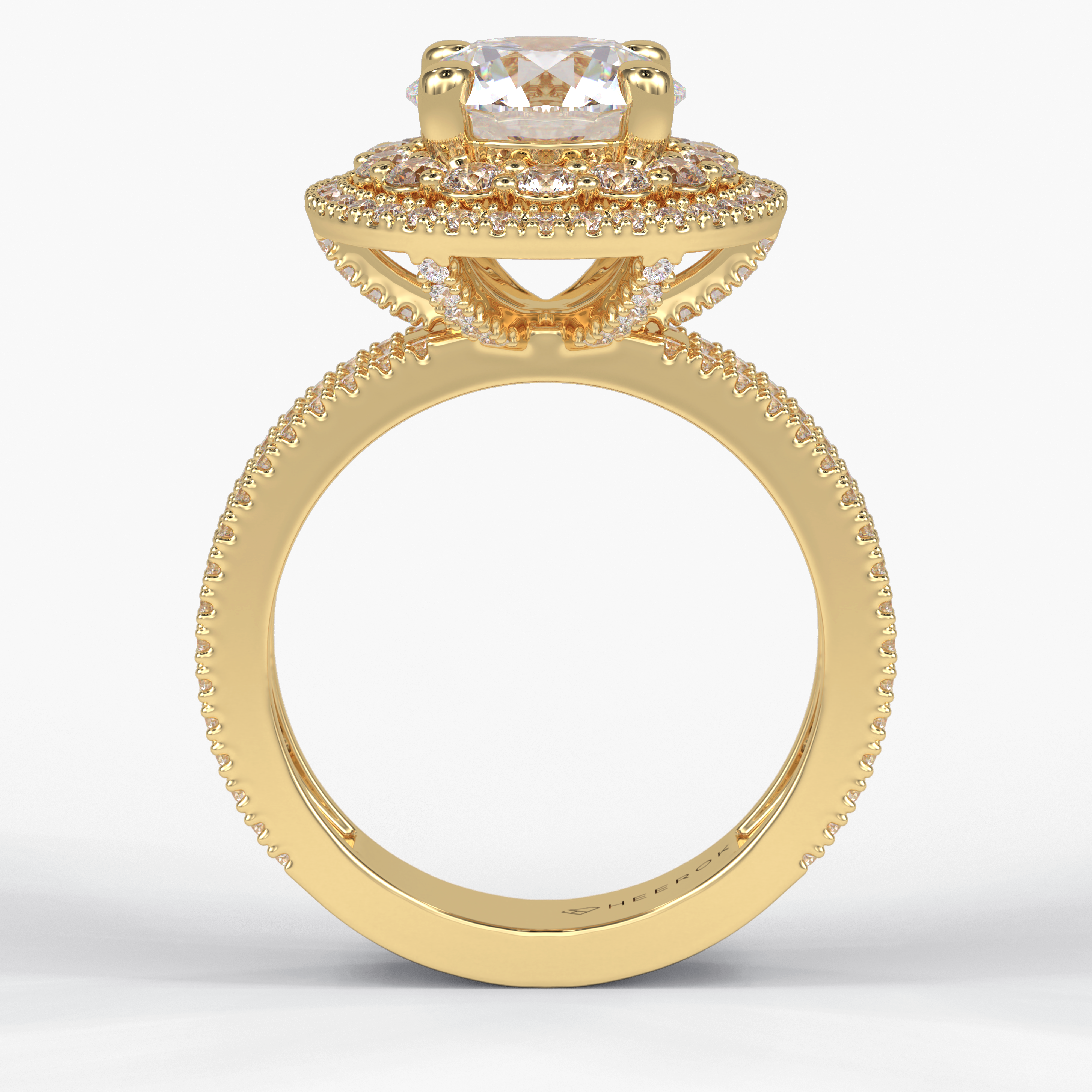 Eclipse 2.06 Carat Round VS1 Lab-Grown Double Halo Engagement Ring in 18K Yellow Gold