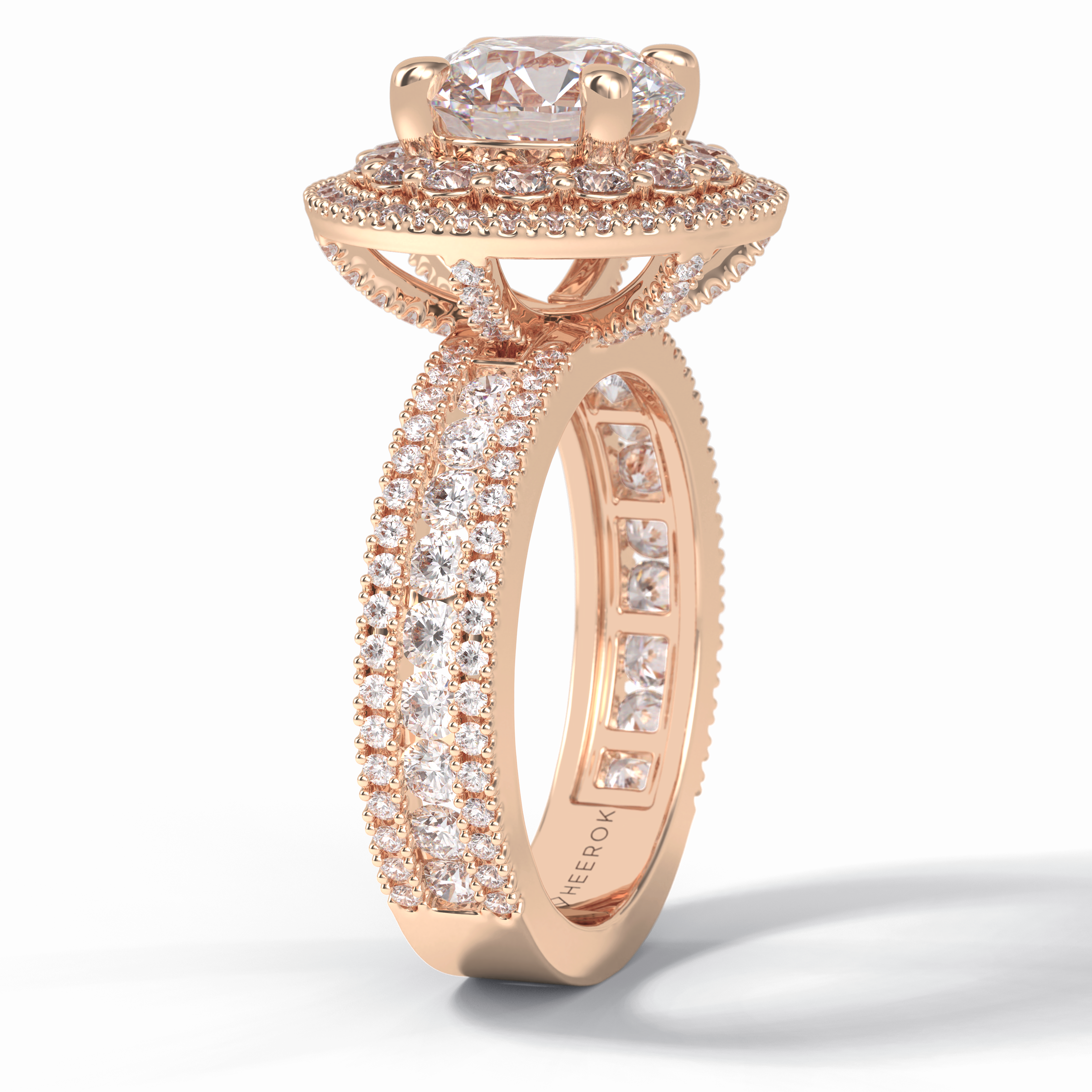 Eclipse 2.06 Carat Round VS1 Moissanite Halo Engagement Ring in 18K Rose Gold