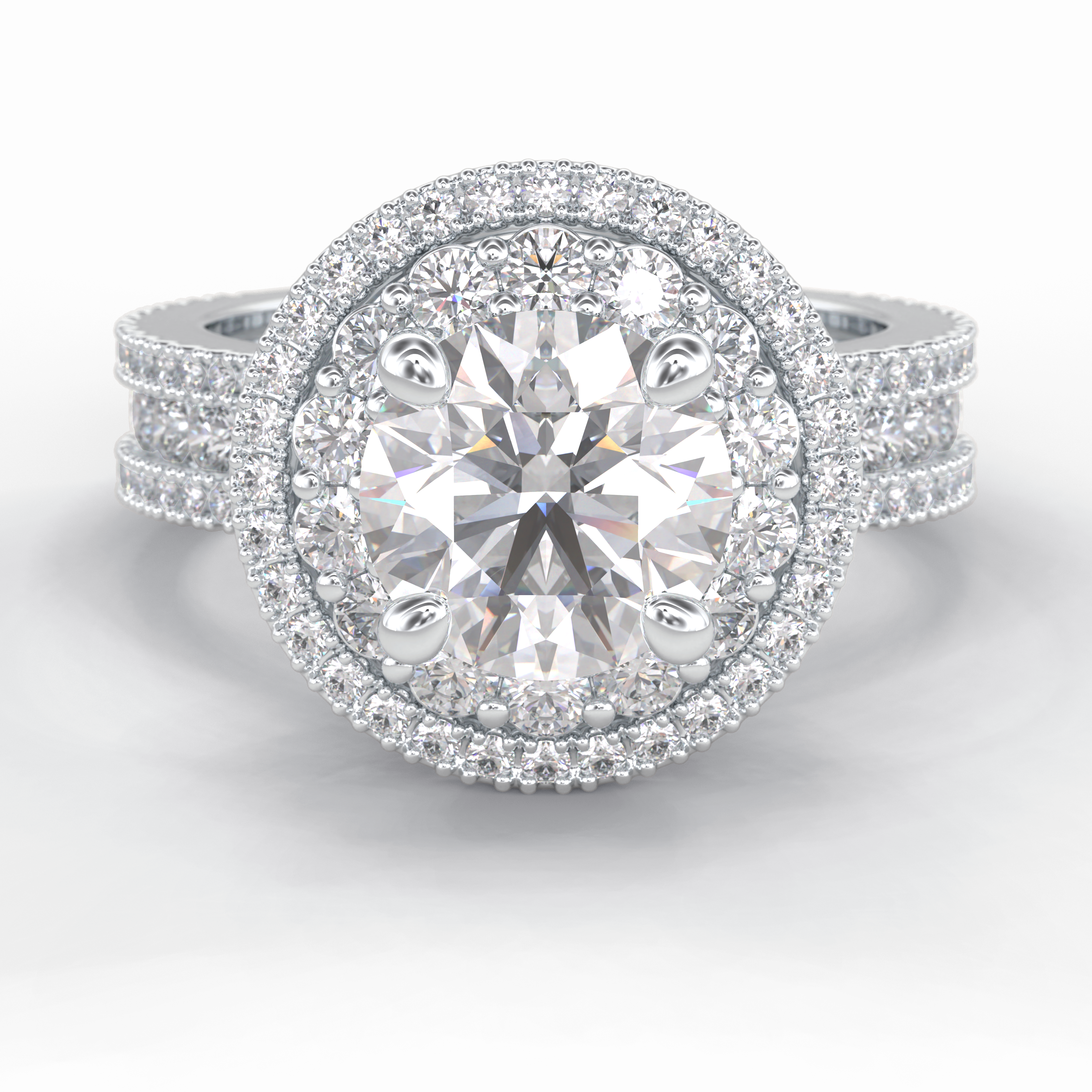 Eclipse 2.06 Carat Round VS1 Moissanite Halo Engagement Ring in 18K White Gold