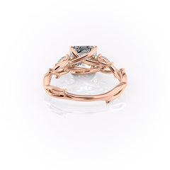 Eldergrove Prism 1.55 Carat VVS Lab-Grown Asscher Three-Stone Engagement Ring in 18K Rose Gold Back View