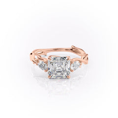 Eldergrove Prism 1.55 Carat VVS Lab-Grown Asscher Three-Stone Engagement Ring in 18K Rose Gold Front View