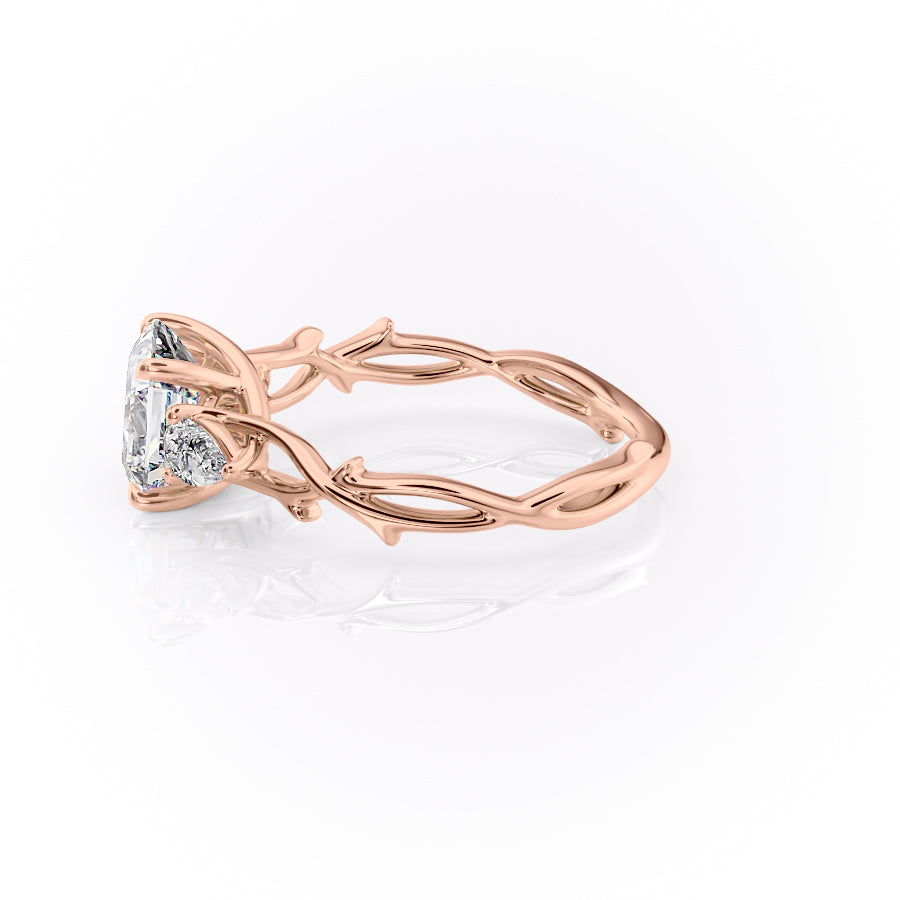 Eldergrove Prism 1.55 Carat VVS Lab-Grown Asscher Three-Stone Engagement Ring in 18K Rose Gold Left View