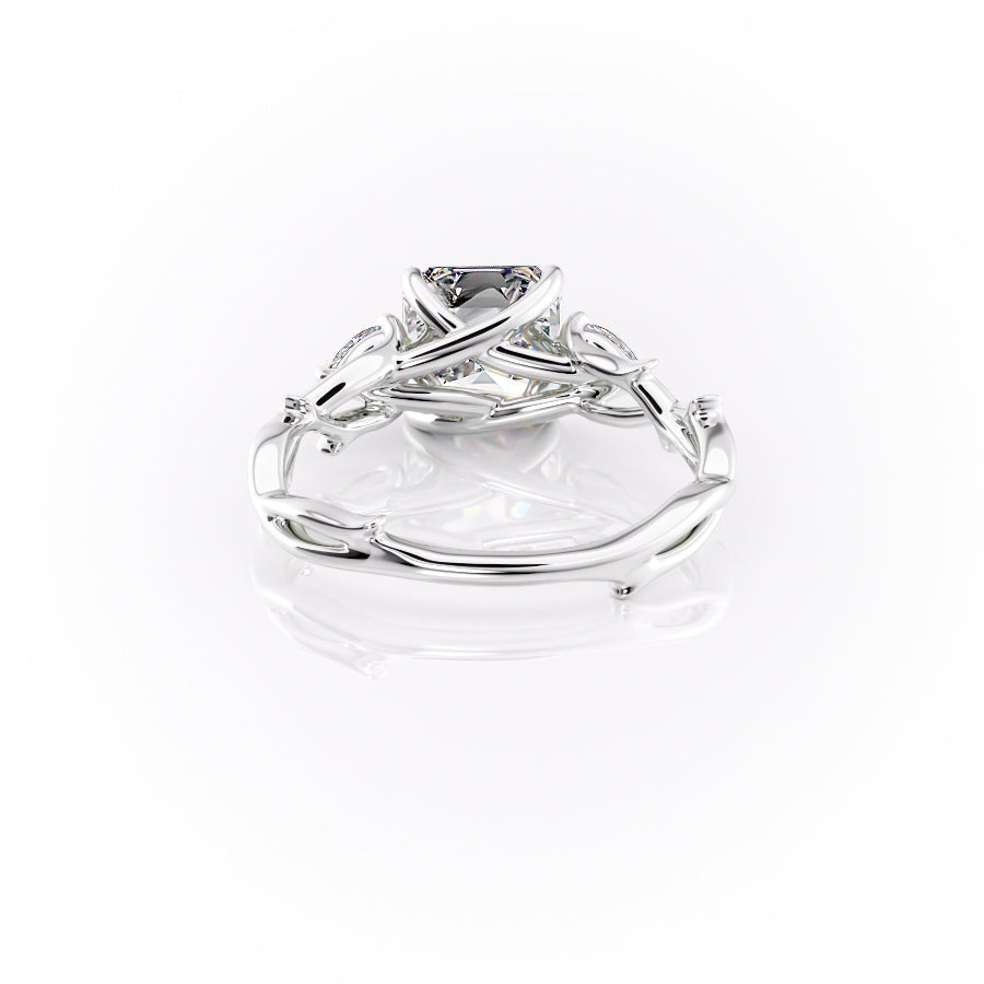 Eldergrove Prism 1.55 Carat VVS Lab-Grown Asscher Three-Stone Engagement Ring in 18K White Gold Back View