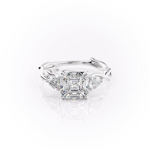 Eldergrove Prism 1.55 Carat VVS Lab-Grown Asscher Three-Stone Engagement Ring in 18K Gold