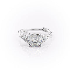 Eldergrove Prism 1.55 Carat VVS Lab-Grown Asscher Three-Stone Engagement Ring in 18K White Gold Front View