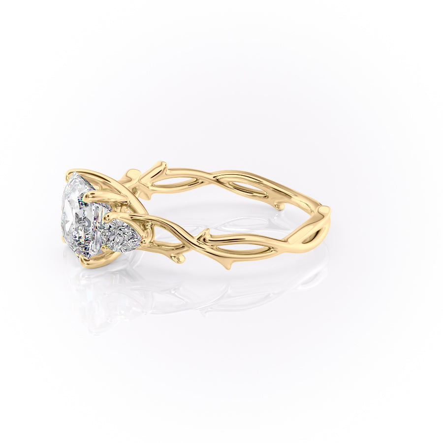 Eldergrove Prism 1.55 Carat VVS Lab-Grown Asscher Three-Stone Engagement Ring in 18K Yellow Gold Left View