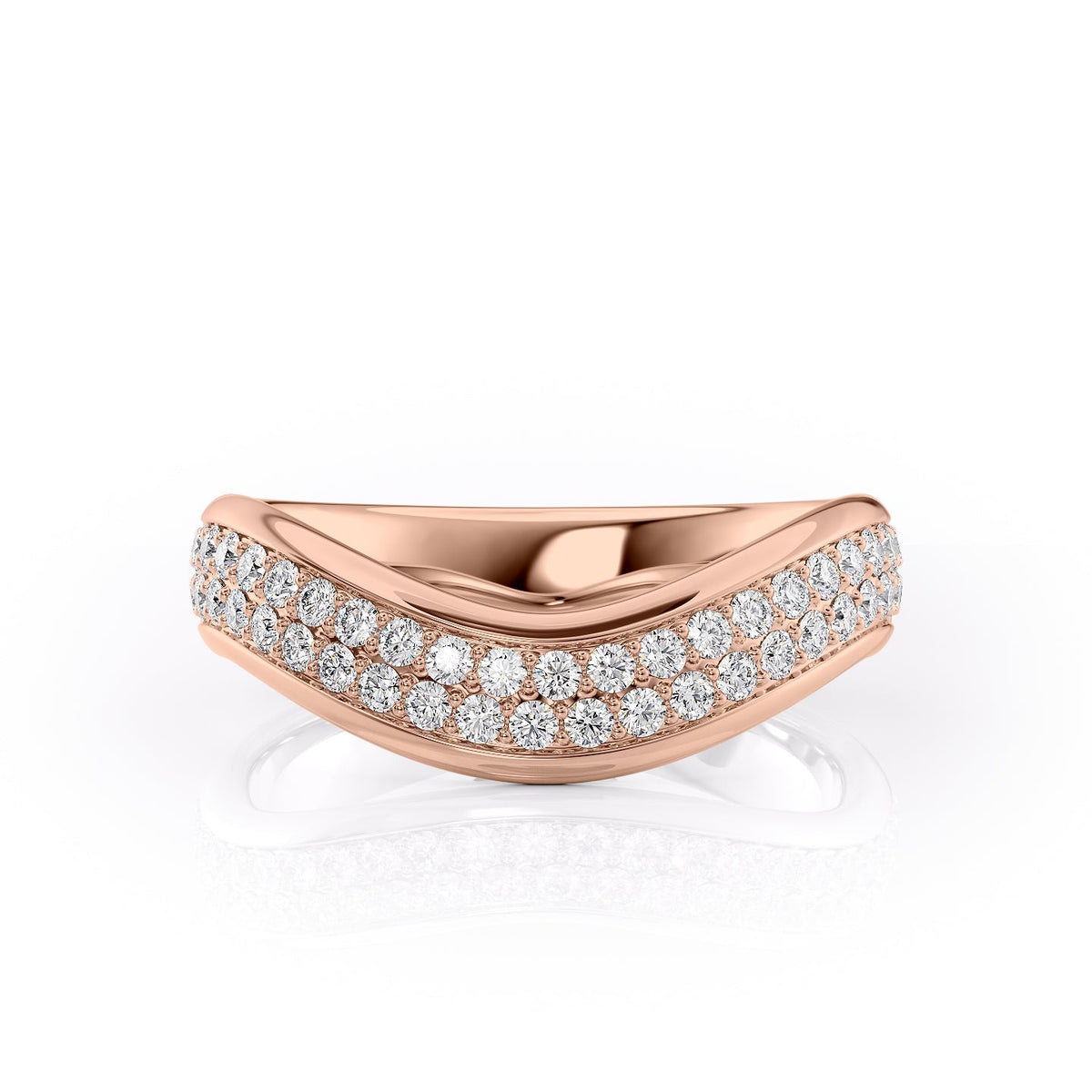 Elegant Curves VVS1 Lab-Grown Wedding Ring in 18K Rose Gold Front View