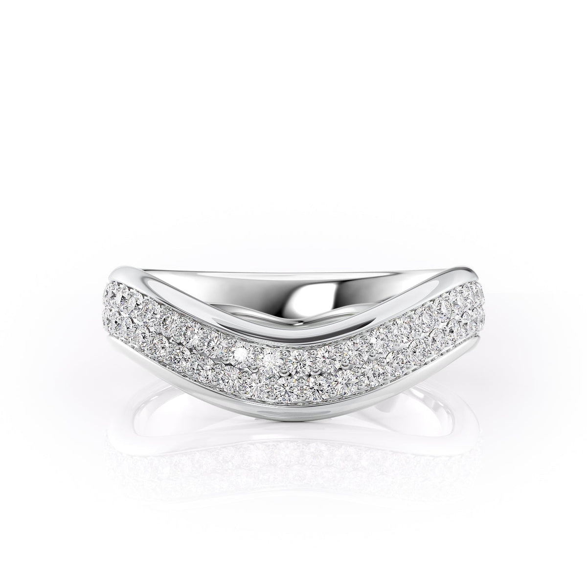 Elegant Curves VVS1 Lab-Grown Wedding Ring in 18K White Gold Front View