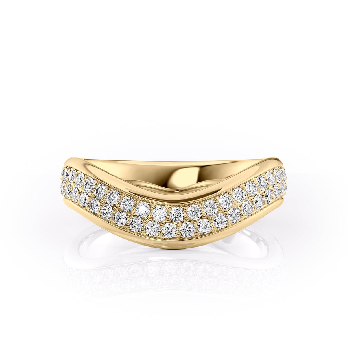 Elegant Curves VVS1 Lab-Grown Wedding Ring in 18K Yellow Gold Front View