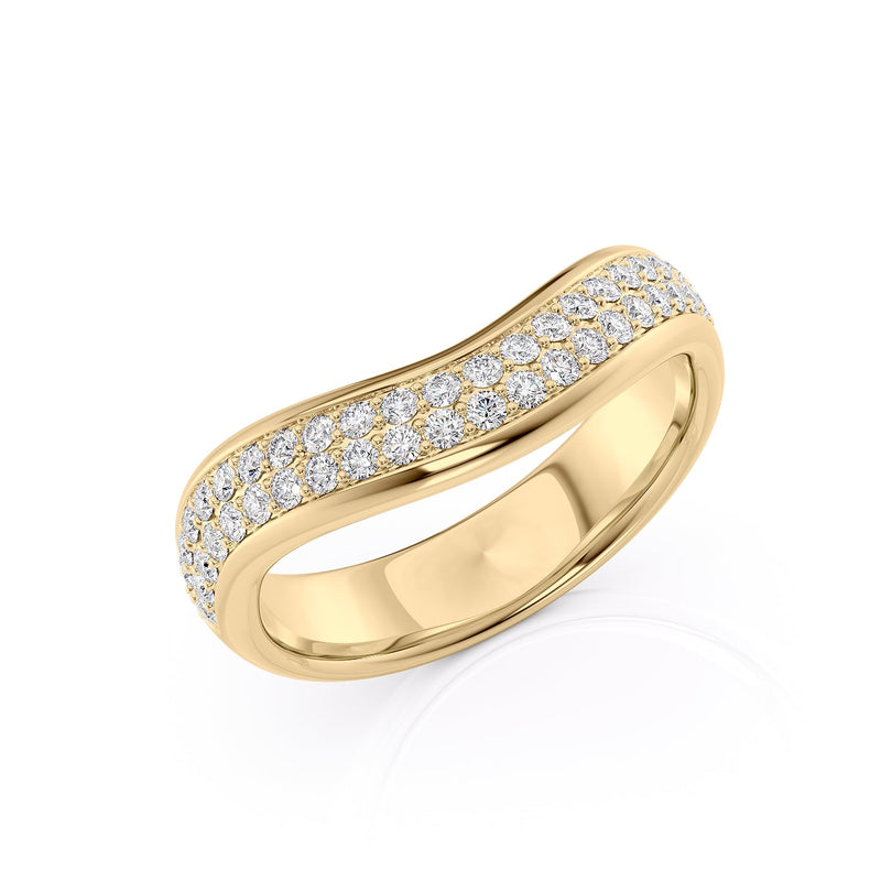 Elegant Curves VVS1 Lab-Grown Wedding Ring in 18K Yellow Gold Standing View