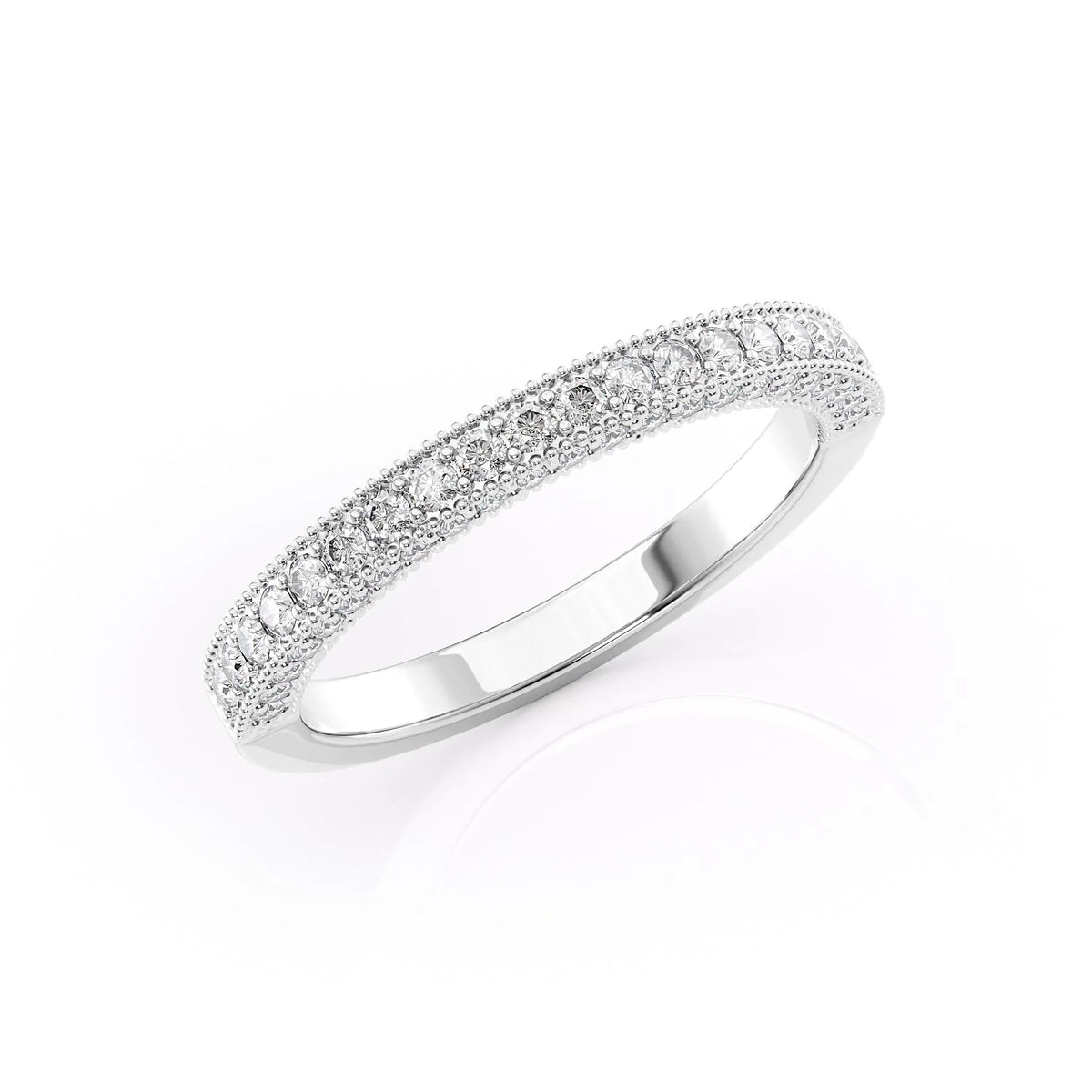 Elegant Halo VVS1 Lab-Grown Wedding Ring in 18K White Gold Standing View