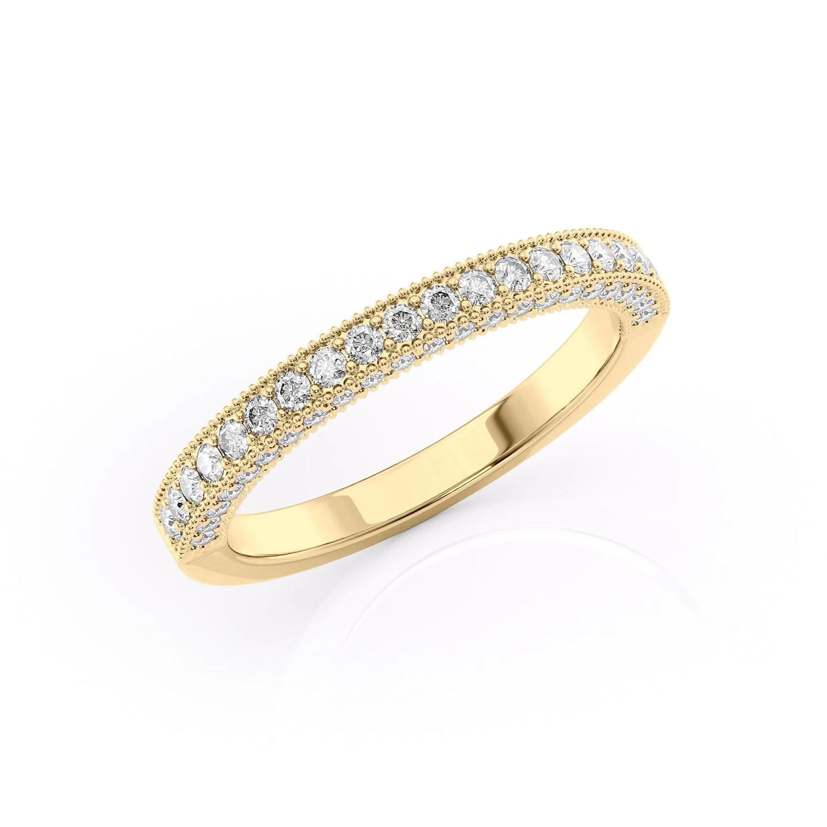 Elegant Halo VVS1 Lab-Grown Wedding Ring in 18K Yellow Gold Standing View