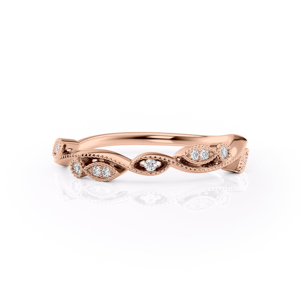 Elegant Swirl VVS1 Lab-Grown Half Eternity Wedding Ring in 18K Rose Gold Front View